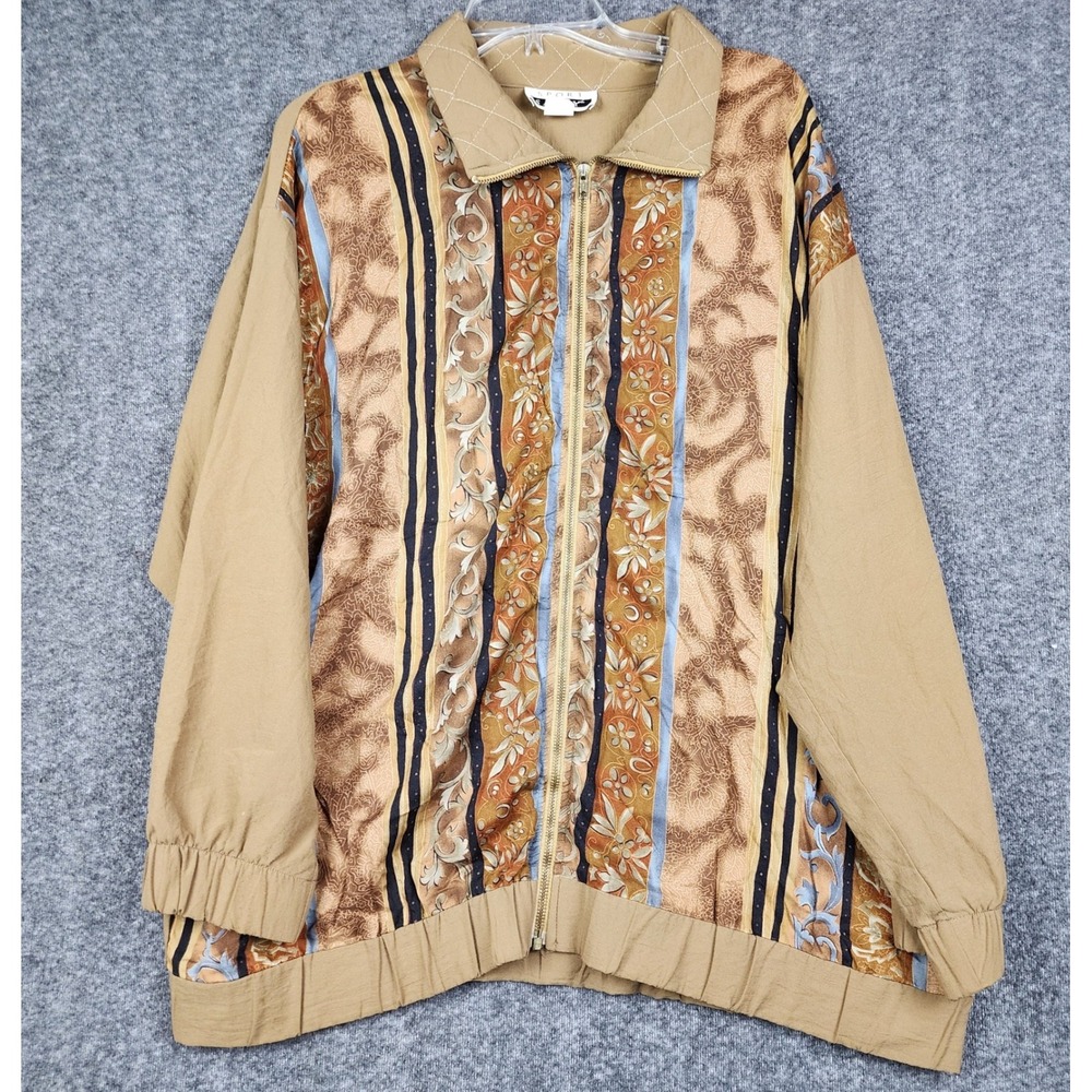Sport Savvy Jacket Womens 1 Tan Vintage Mixed Media Paisley Zip Up Made in USA